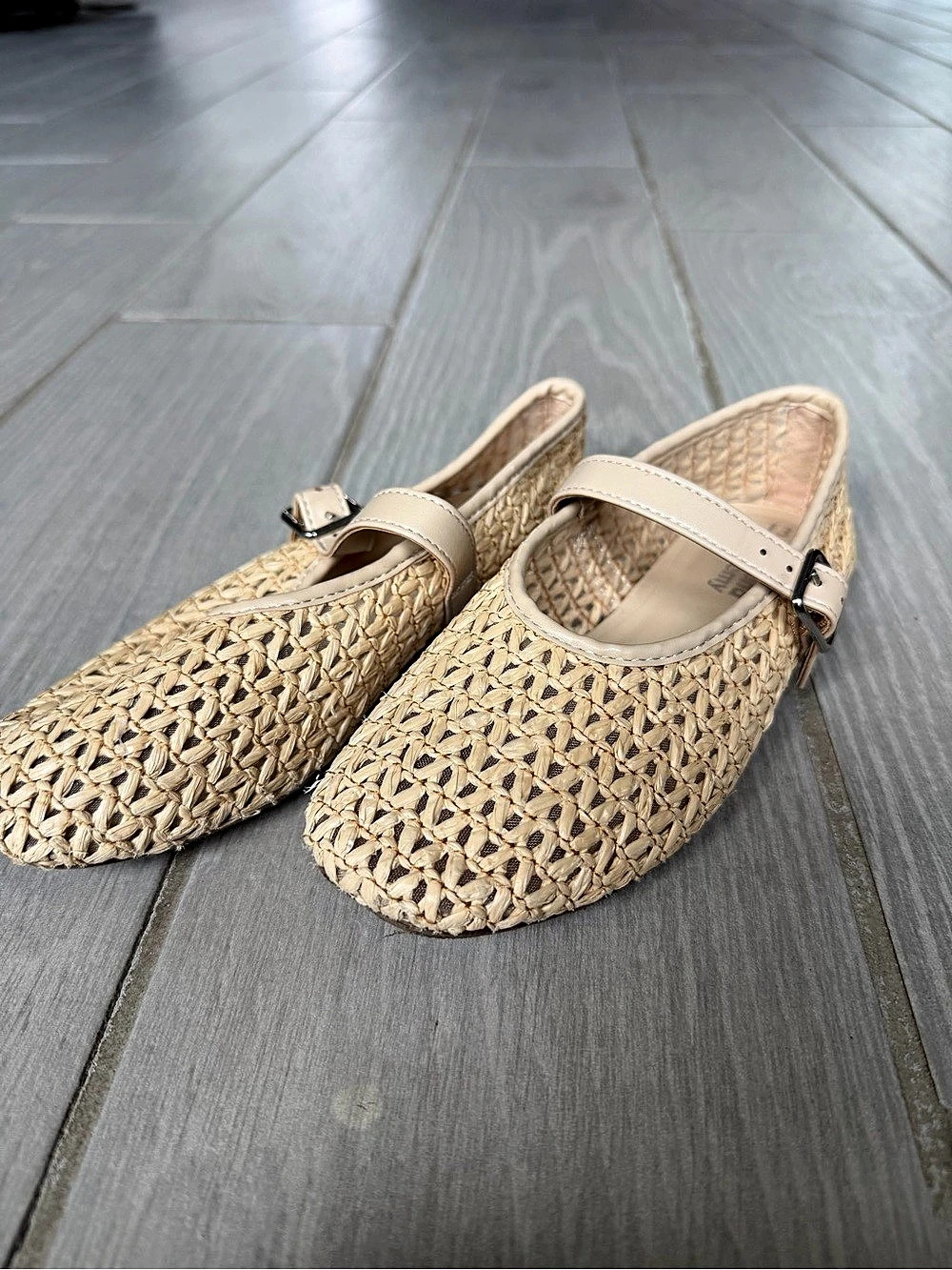 Weekend Academy Woven Girls’ Mary Jane Flats in Beige